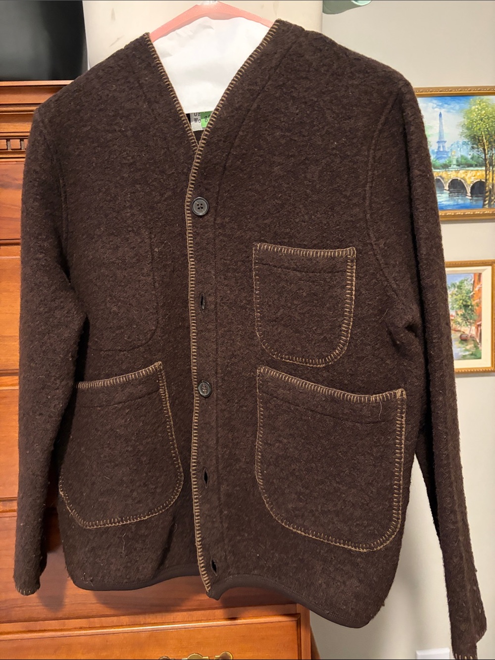 Universal Works Brown Button-Front Wool Cardigan Sweater